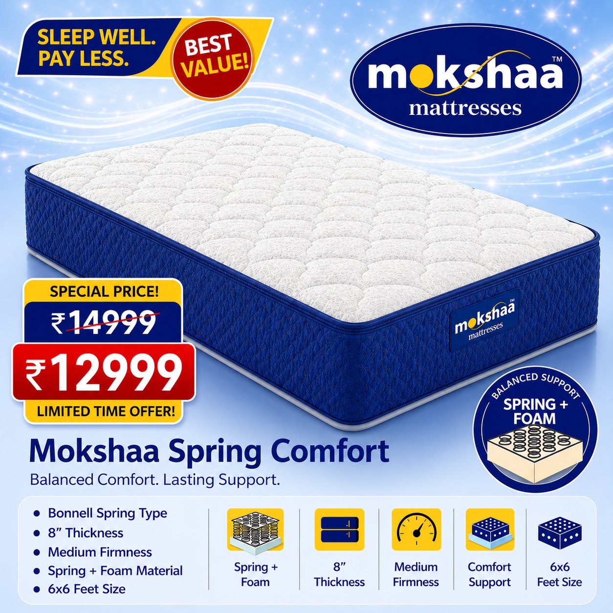 Mokshaa Spring Comfort Mattress | Buy Mokshaa Spring Comfort Mattress at Mokshaa Mattress