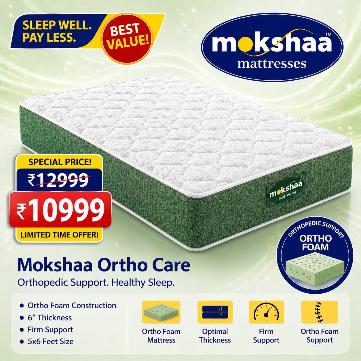 Mokshaa Ortho Care Mattress | Buy Mokshaa Ortho Care Mattress at Mokshaa Mattress