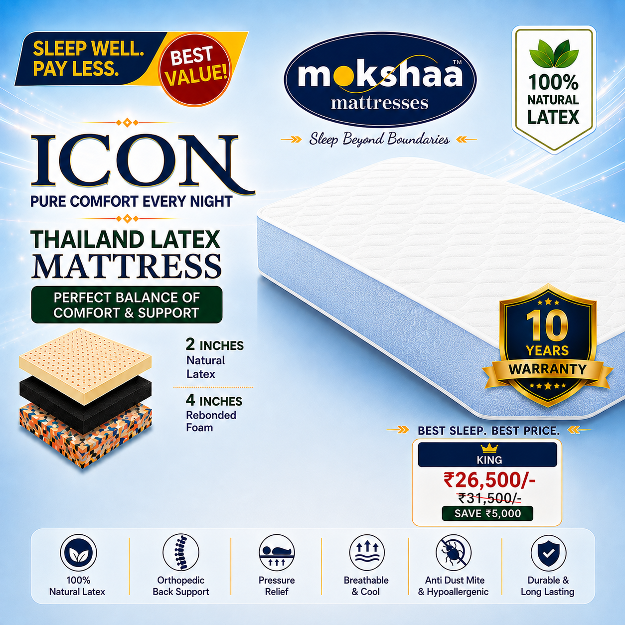 Mokshaa ICON Thailand Latex Mattress King Size